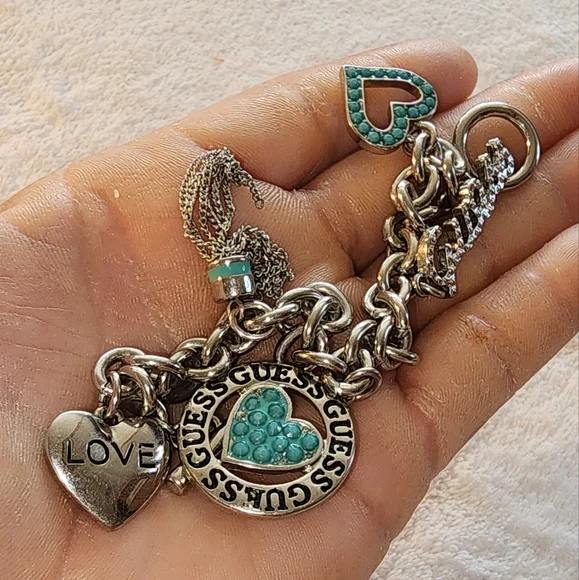 GUESS Silver-Tone Turquoise Heart & Charm Toggle Bracelet - Picture 7 of 11